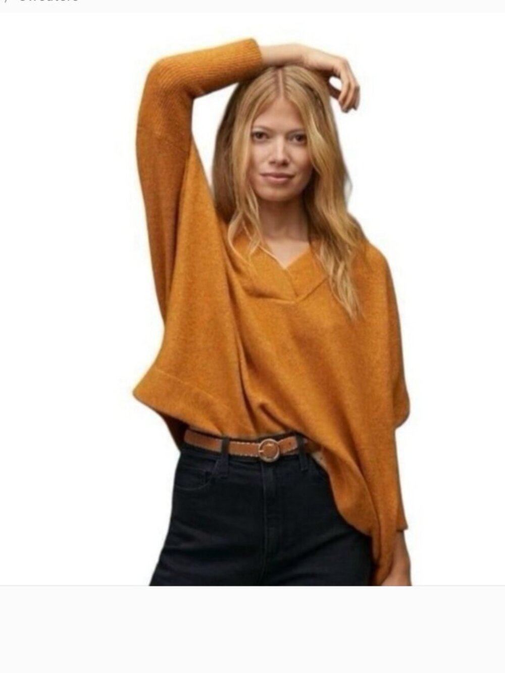 ANTHROPOLOGIE Oversize V-Neck Dolman Sleeve Marigold Sweater size XL